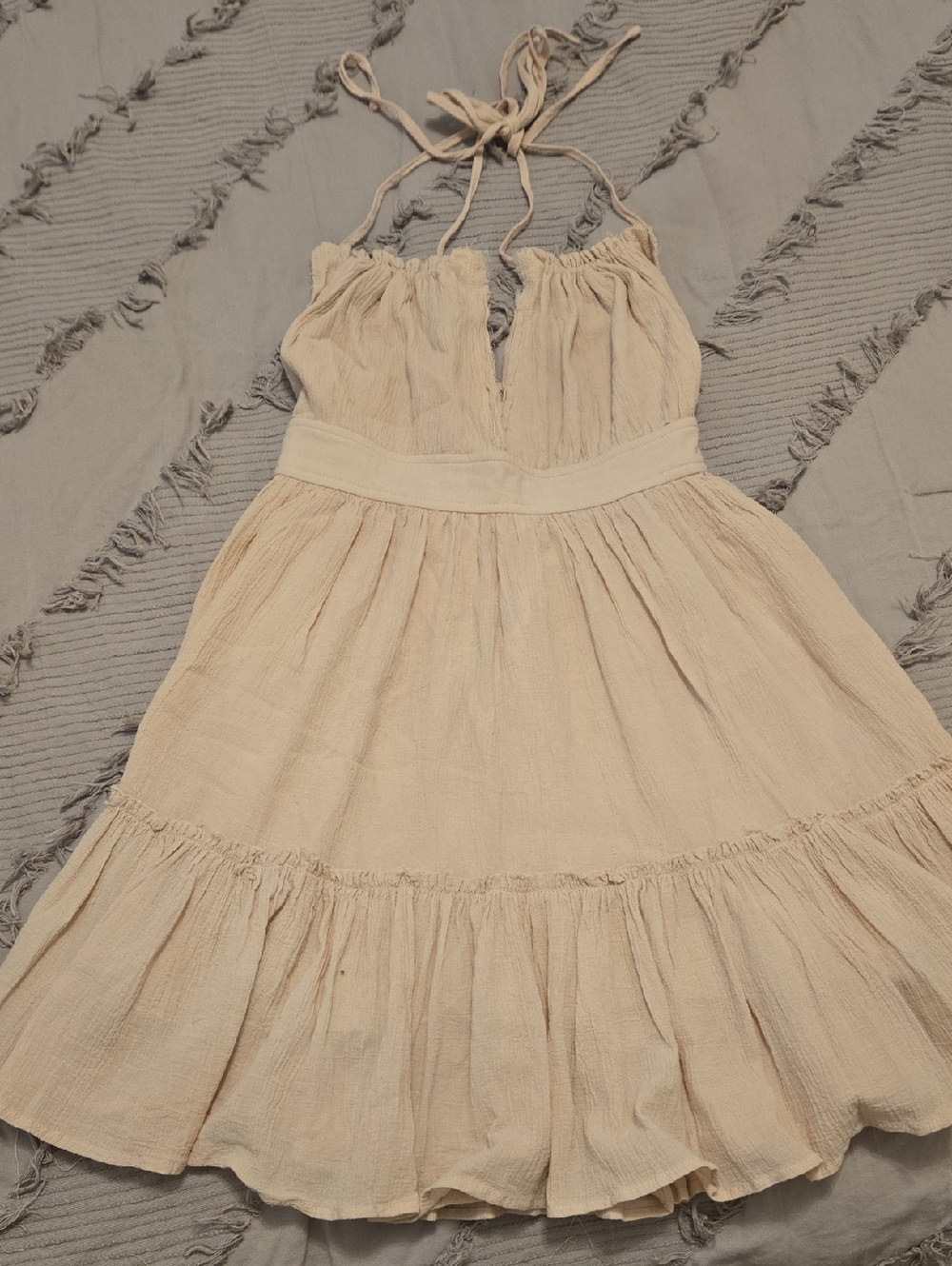 Le Lis Light Beige Halter Dress with Ruffle Detail